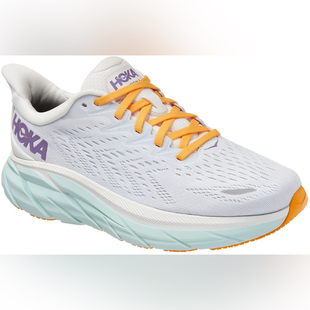 Hoka Clifton 8 White, Orange & Blue Shoes